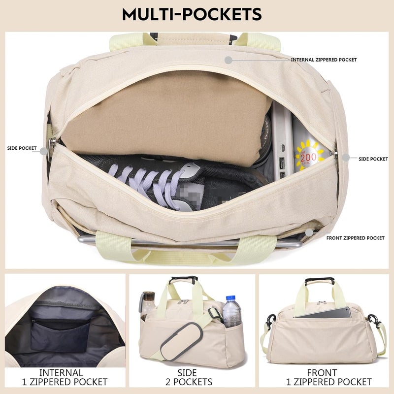 Ineetatu 14 inch Small Gym Bag for Women & Men, Mini Duffel Bag for Travel Sports Lightweight Carry On Bag (Beige) - Image 2